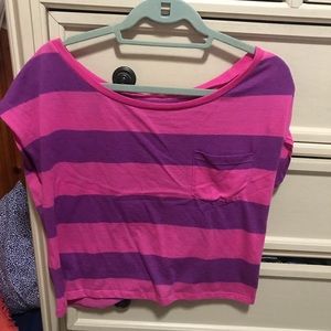 American Eagle pink and purple striped crop top